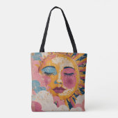 Boho Sun Face Abstract Art Tote Bag (Dos)