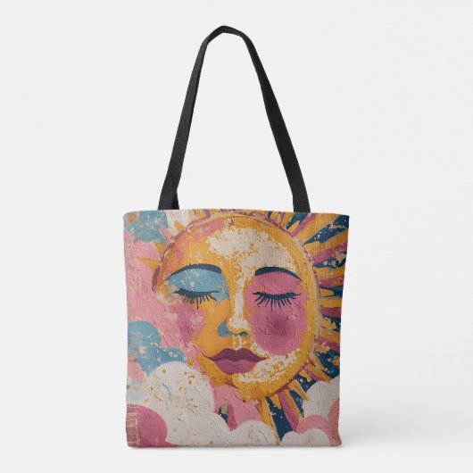 Boho Sun Face Abstract Art Tote Bag (Dos)