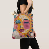 Boho Sun Face Abstract Art Tote Bag (De près)