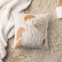 Boho Sun Goddess – Minimal Line Art Pillow Kussen