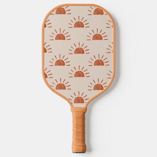 Boho Sun Monogrammed Initialen Bruin Roze Gestreep Pickleball Paddle (Voorkant)