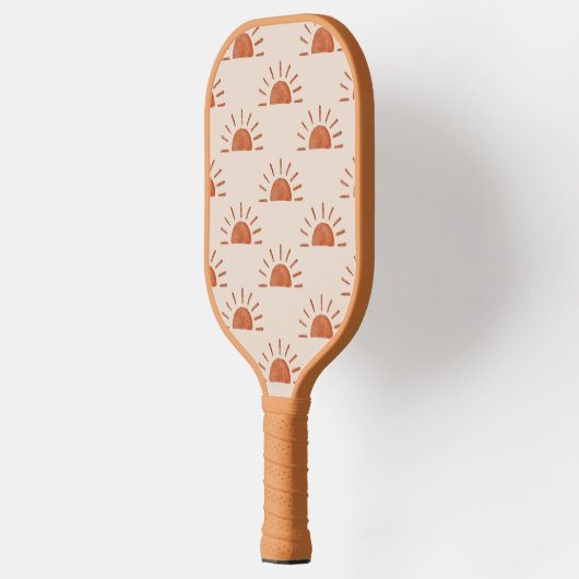 Boho Sun Monogrammed Initialen Bruin Roze Gestreep Pickleball Paddle (Links)