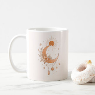 Boho Sun & Moon Floral Ceramic Mug Koffiemok