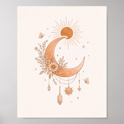 Boho Sun & Moon Minimalist Wall Poster (Voorkant)