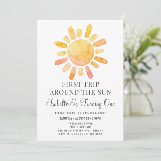 Boho Sun Rays First Birthday Party Invitation (Debout devant)