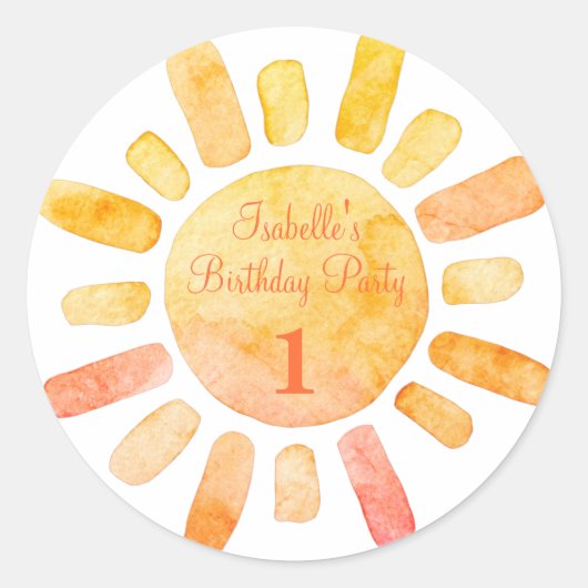 Boho Sun Rays First Birthday Party Ronde Sticker (Voorkant)