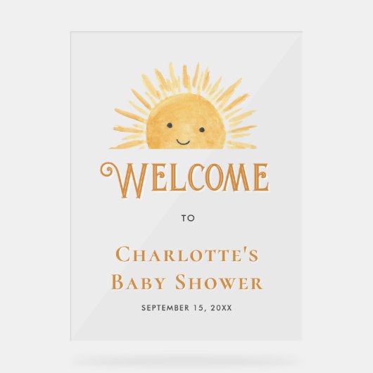Boho Sun Sunshine Baby shower Welkom Acryl Bord (Voorkant)