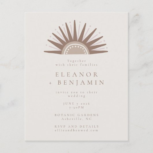 Boho Sun Taupe Unique Budget Wedding Invitation (Voorkant)
