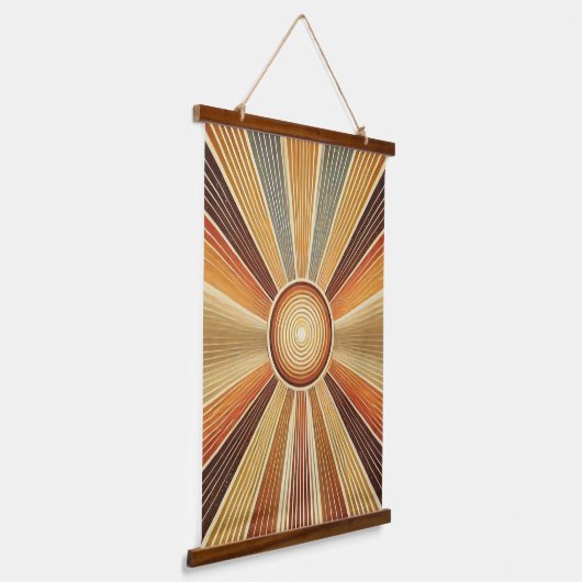Boho Sun Wall Tapestry – Gouden Zonnestraal met Oo Hangend Wandkleed (Gebogen)