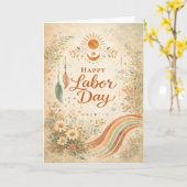 Boho Sun Wildflowers Happy Labor Day Kaart (Gele Bloem)