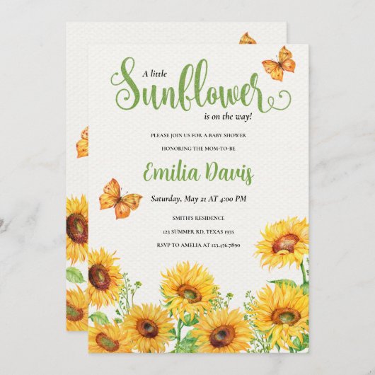 Boho Sunflowe Baby shower Invitation (Devant / Derrière)