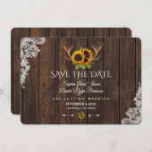 Boho Sunflower Antlers Hout Weddenschap Save The Date (Voorkant / Achterkant)