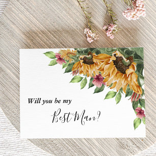 Boho Sunflower Best Man proposal Kaart