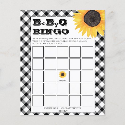 Boho Sunflower | BW Checkings Baby shower Bingo In (Voorkant)