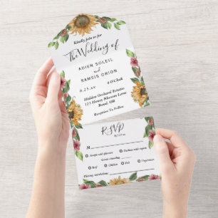 Boho Sunflower Dieetbeperkingen RSVP Wedding All In One Uitnodiging
