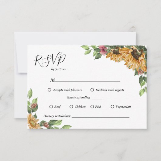 Boho Sunflower Dieetbeperkingen Wedding RSVP Kaartje (Voorkant)