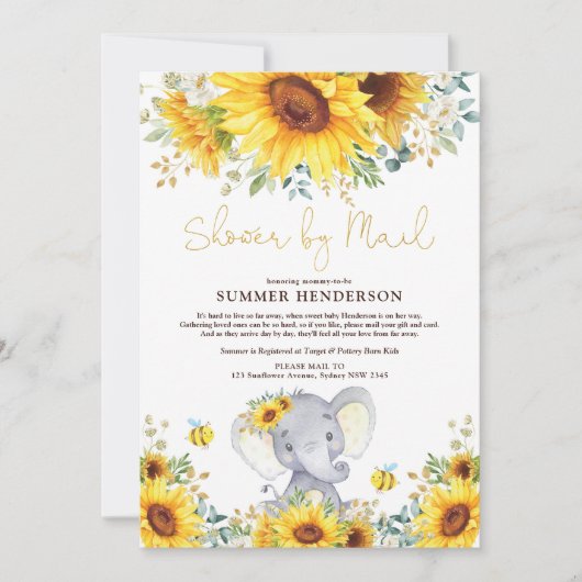 Boho Sunflower Elephant Baby shower per post Kaart (Voorkant)