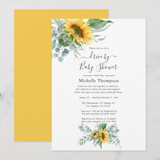 Boho Sunflower Eucalyptus Drive by Shower Kaart (Voorkant / Achterkant)