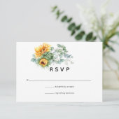 Boho Sunflower Eucalyptus Wedding RSVP Kaartje (Staand voorkant)