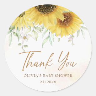 Boho Sunflower Floral Baby shower Hartelijk dank Ronde Sticker