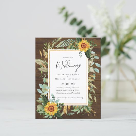 Boho Sunflower Greenery Waterverf Wedding BUDGET (Staand voorkant)
