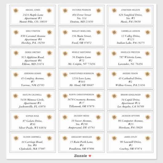 Boho Sunflower Mariage Étiquettes de adresse invit (Feuille)