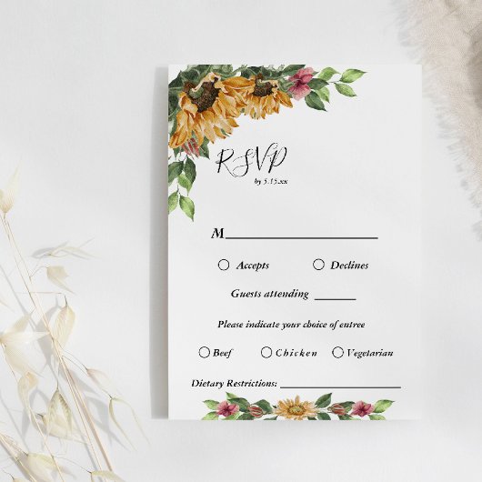 Boho Sunflower Menu Choix de la carte RSVP Mariage