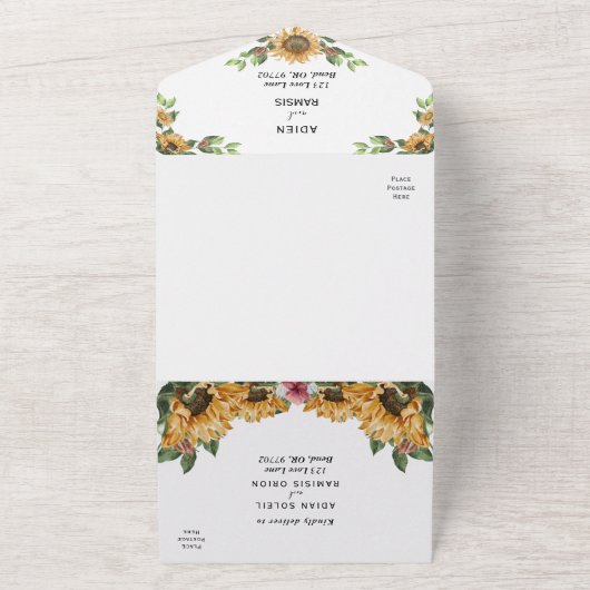 Boho Sunflower Menu Keuze RSVP Wedding All In One Uitnodiging (Buitenkant)