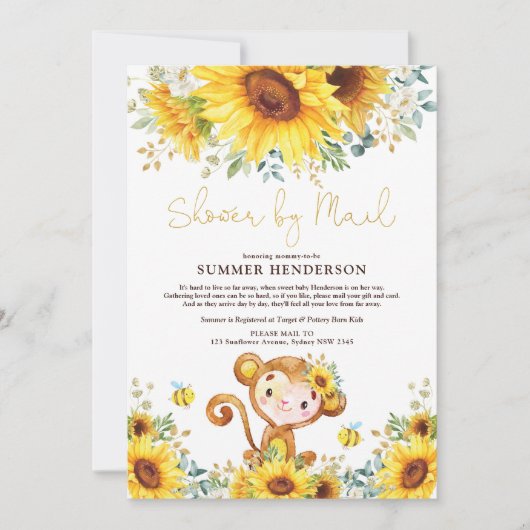 Boho Sunflower Monkey Baby shower per post Kaart (Voorkant)