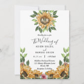 Boho Sunflower Monogram Weddenschap - alles in één Kaart (Voorkant)