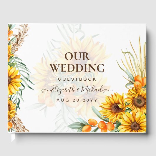 BOHO Sunflower Pampas Grass Wedding Guest Book Gastenboek (Voorkant)