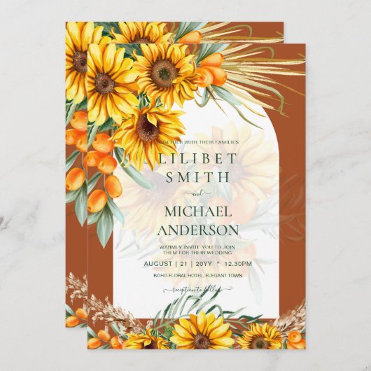 BOHO Sunflower Pampas Grass Wedding Terracotta (Voorkant / Achterkant)