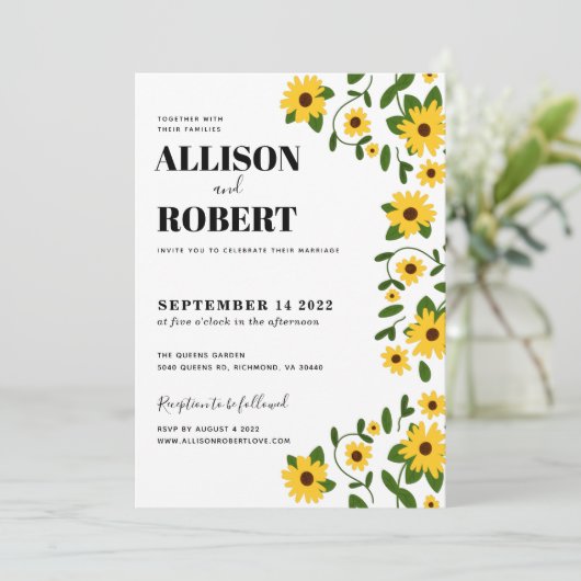 Boho Sunflower Patch Faire-part de mariage (Debout devant)