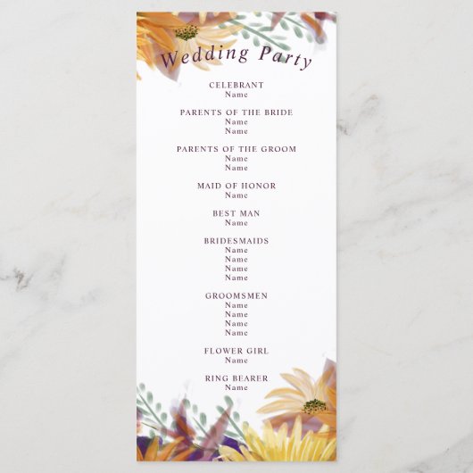 Boho Sunflower programme de mariage or floral scri (Dos)
