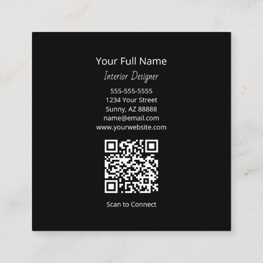 Boho Sunflower QR code Interior Designer  Vierkante Visitekaartje (Achterkant)