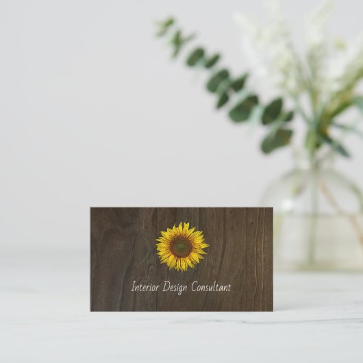 Boho Sunflower QR code Rustic Barn Wood Visitekaartje (Staand voorkant)