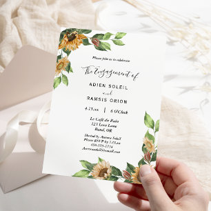 Boho Sunflower Rustic Wildflower Engagement Party Kaart