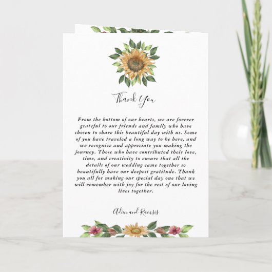 Boho Sunflower Rustic Wildflower Folded Wedding Programma (Achterkant)
