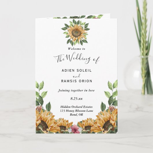 Boho Sunflower Rustic Wildflower Folded Wedding Programma (Voorkant)