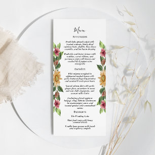 Boho Sunflower Rustic Wildflower Wedding Flat Menu