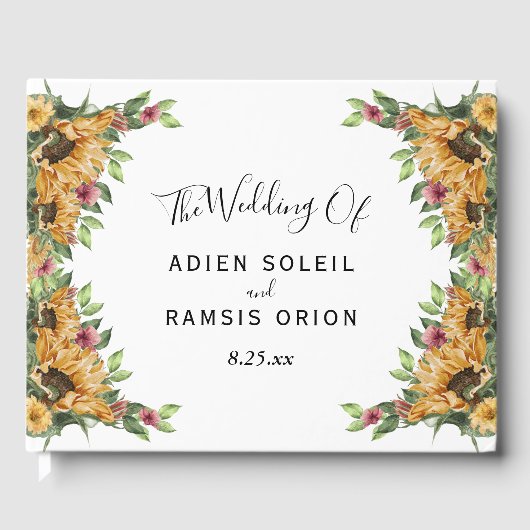 Boho Sunflower Rustic Wildflower Wedding Gastenboek (Voorkant)
