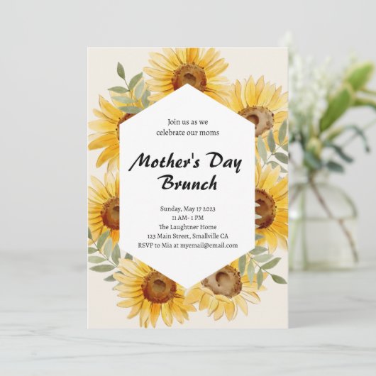 Boho Sunflower Waterverf Moederdag Brunch Kaart (Staand voorkant)