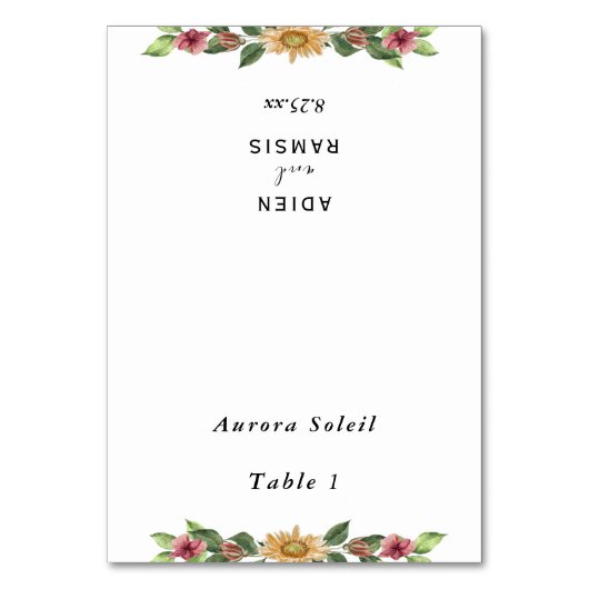 Boho Sunflower Wedding Foldable Place Card Kaart (Voorkant)