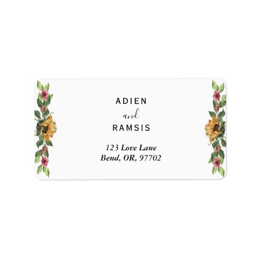 Boho Sunflower Wedding Return Label (Voorkant)