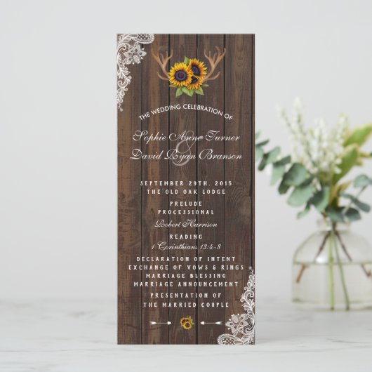 Boho Sunflowers Antlers Programme de mariage en de (Debout devant)