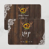 Boho Sunflowers Antlers Wood Lace Invitation RSVP (Devant / Derrière)