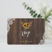 Boho Sunflowers Antlers Wood Lace Invitation RSVP (Debout devant)