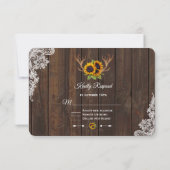 Boho Sunflowers Antlers Wood Lace Invitation RSVP (Dos)