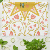 Boho Suns & Flowering Vines Roze Geel Theedoek (Gevouwen)