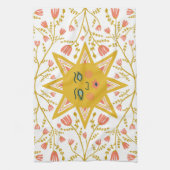 Boho Suns & Flowering Vines Roze Geel Theedoek (Verticaal)